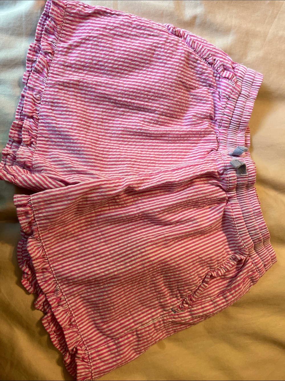 Mini Boden Pink and White Striped Ruffle Shorts